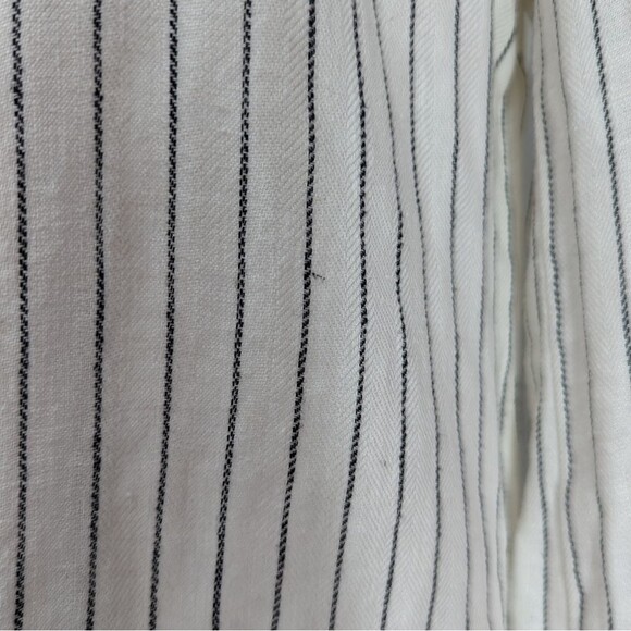 Rachel Zoe Linen White and Black Pinstriped Open Front Collared Blazer Small - Picture 9 of 10